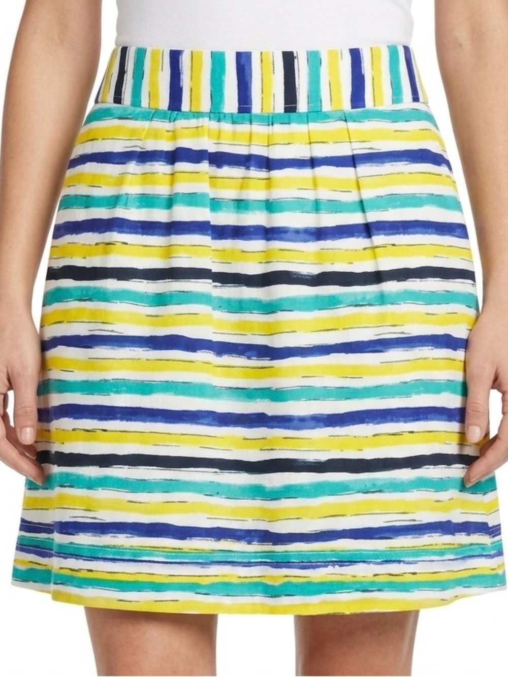 Ann Taylor Loft Striped A-Line Skirt Size 10 Blue Yellow Cotton Lined